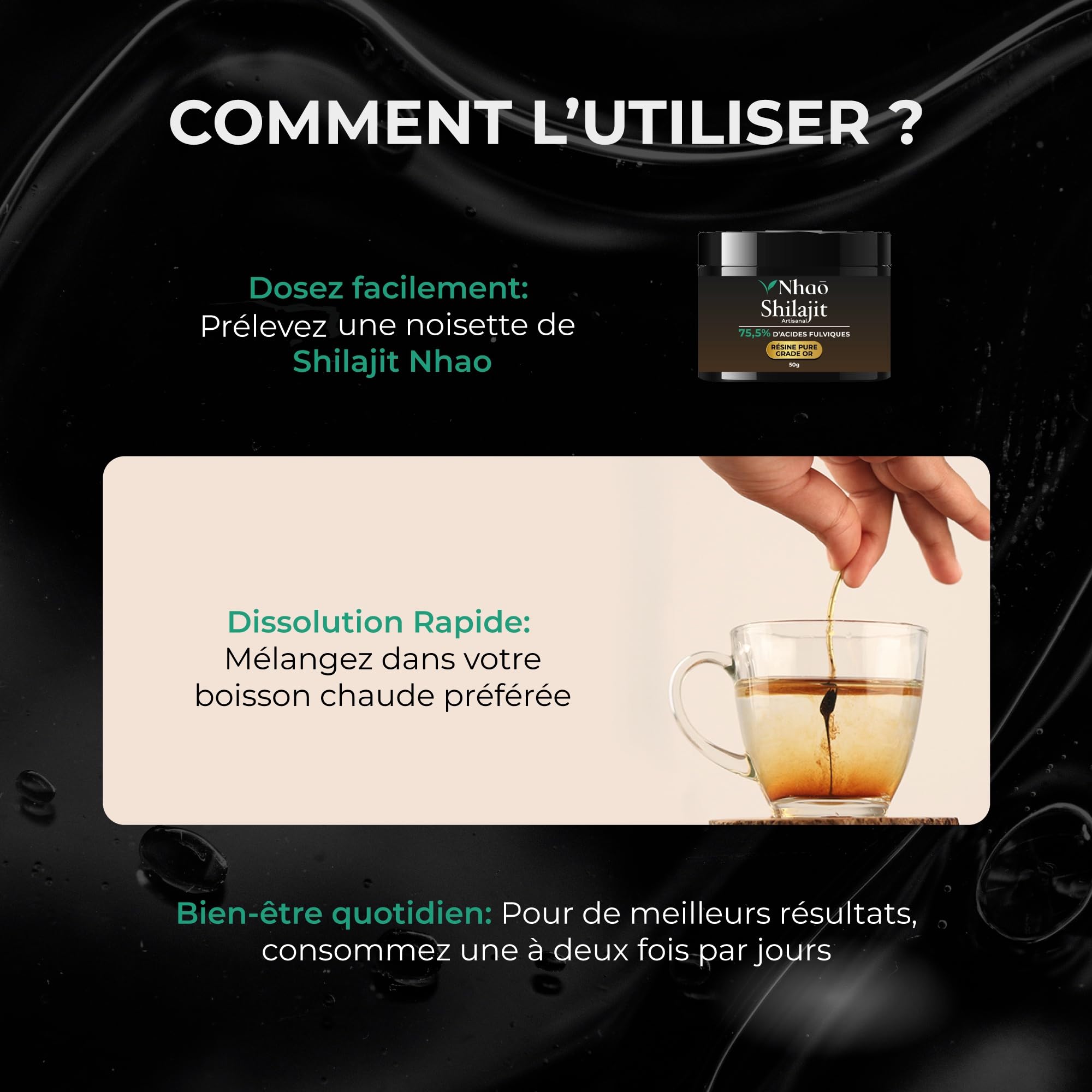 Shilajit D’EXCEPTION Nhaō 50g – RÉSINE ARTISANALE GRADE OR – FILTRATION 40 JOURS – HAUTE CONCENTRATION EN ACIDE FULVIQUE (+75%) –TESTÉ PAR DEUX LABORATOIRES – Origine HIMALAYA PUR
