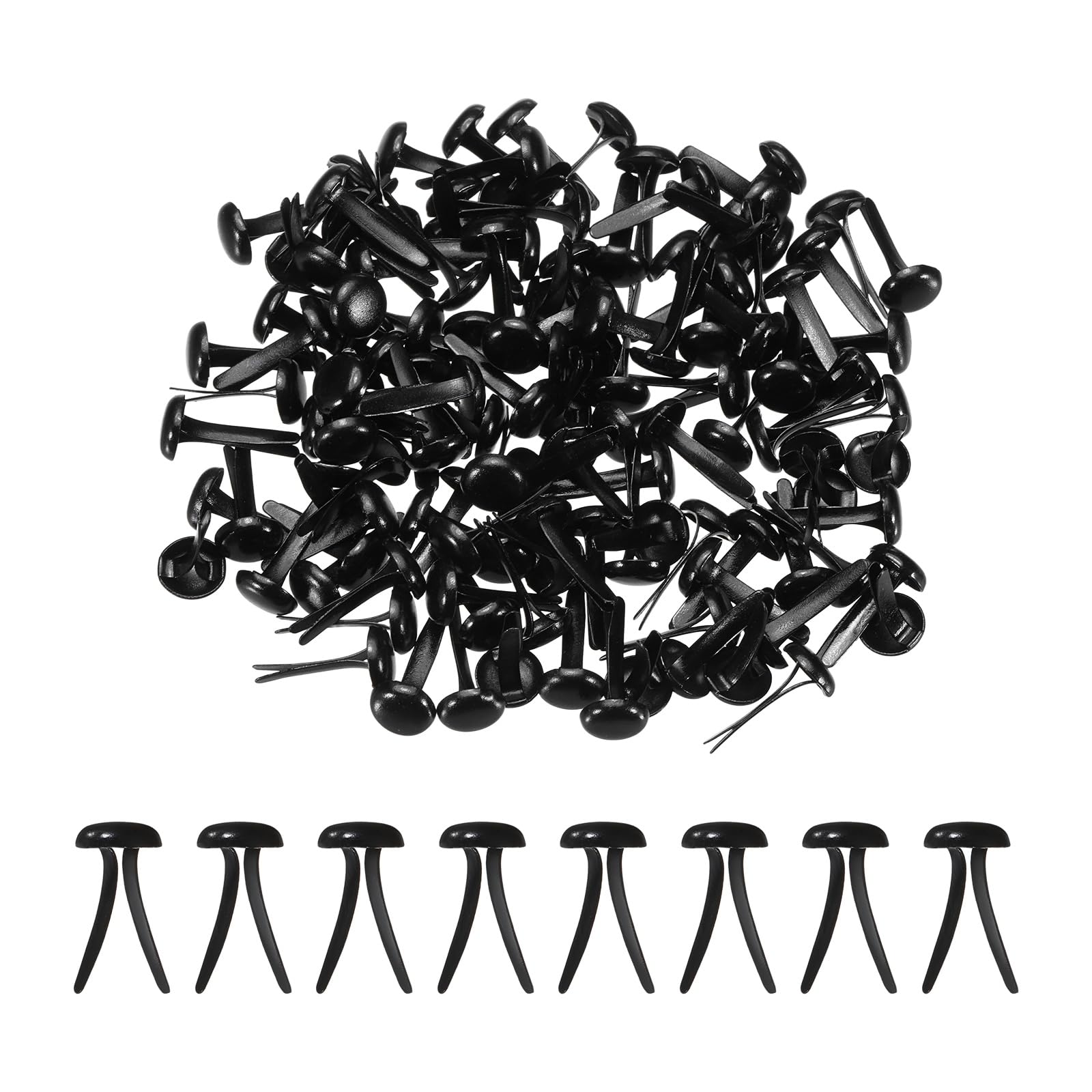 PATIKIL 120 Pcs Brads Paper Fasteners, 15 x 8 mm Metal Round Head Split Pins, Prong Brads for Scrapbooking Leather Craft Decorative DIY Supplies, Black