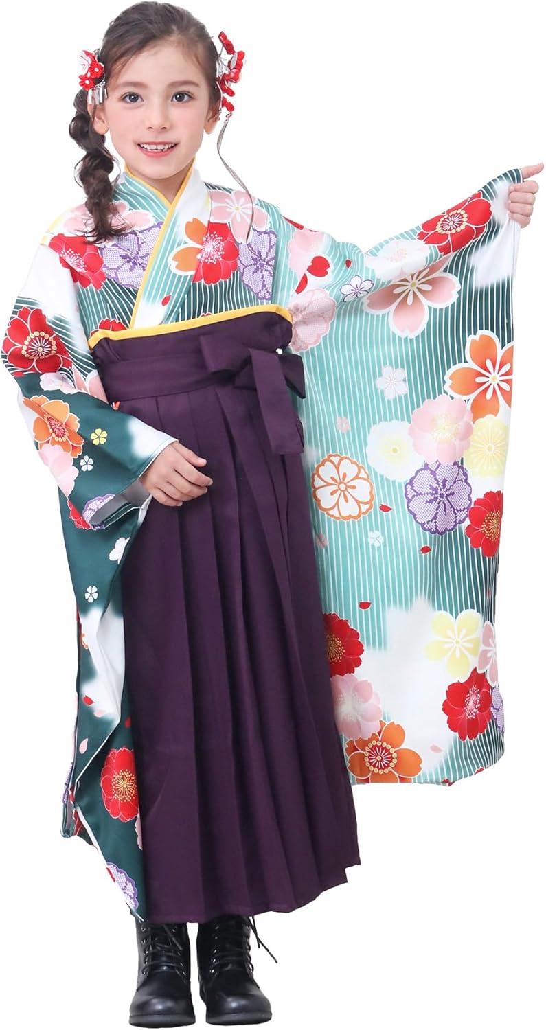 503ag68□七五三 七歳 女児 着物&袋帯 青海波 花□美品 7歳女の子_正絹 503ag68□七五三 七歳 女児 着物&袋帯 青海波 花□美品 7歳女の子_正絹