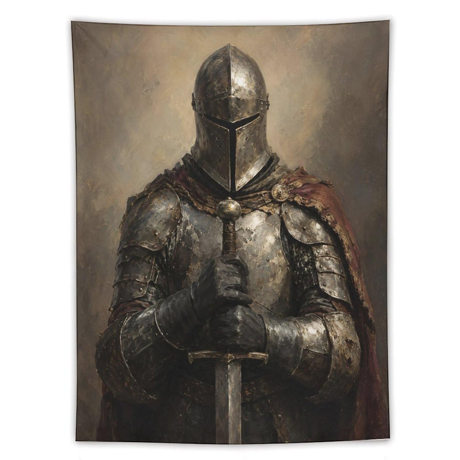 Medieval Knight Armor Portrait Wall Tapestry, Medieval Illustration