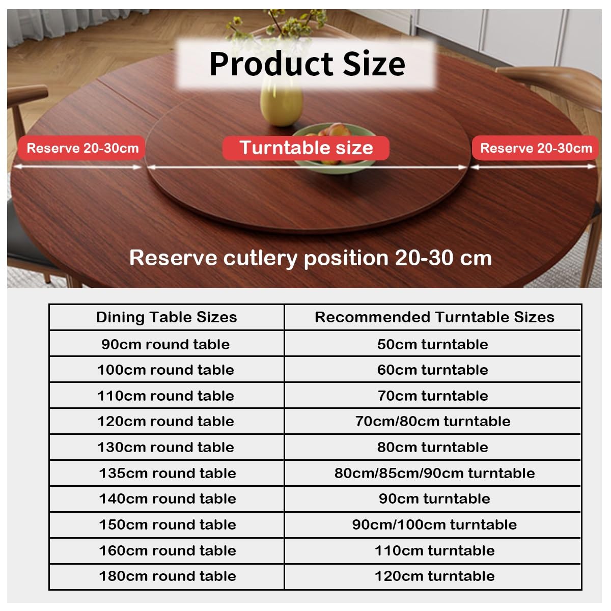 Serviertablett aus Holz, rund, drehbar, für Küche und Esstisch, perfekt für Unterhaltung, großes Holztablett, Optionen, 50 x 120 cm