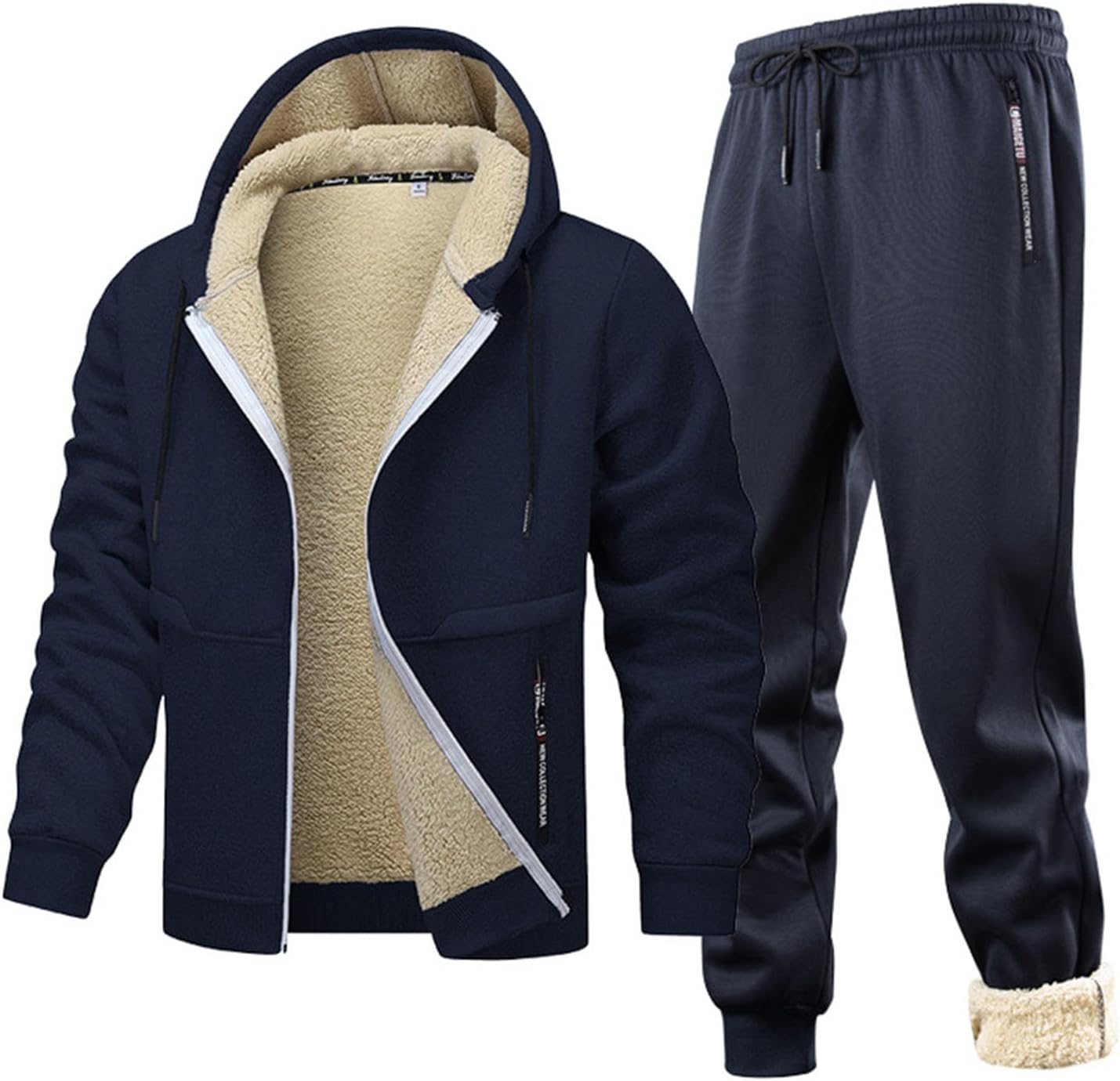 Mens Winter Tracksuit 2 Piece Set Full Zip Up Hoodie Warm Sherpa Lined Sweatshirt and Sweatpants Sets Fleece Loungewear