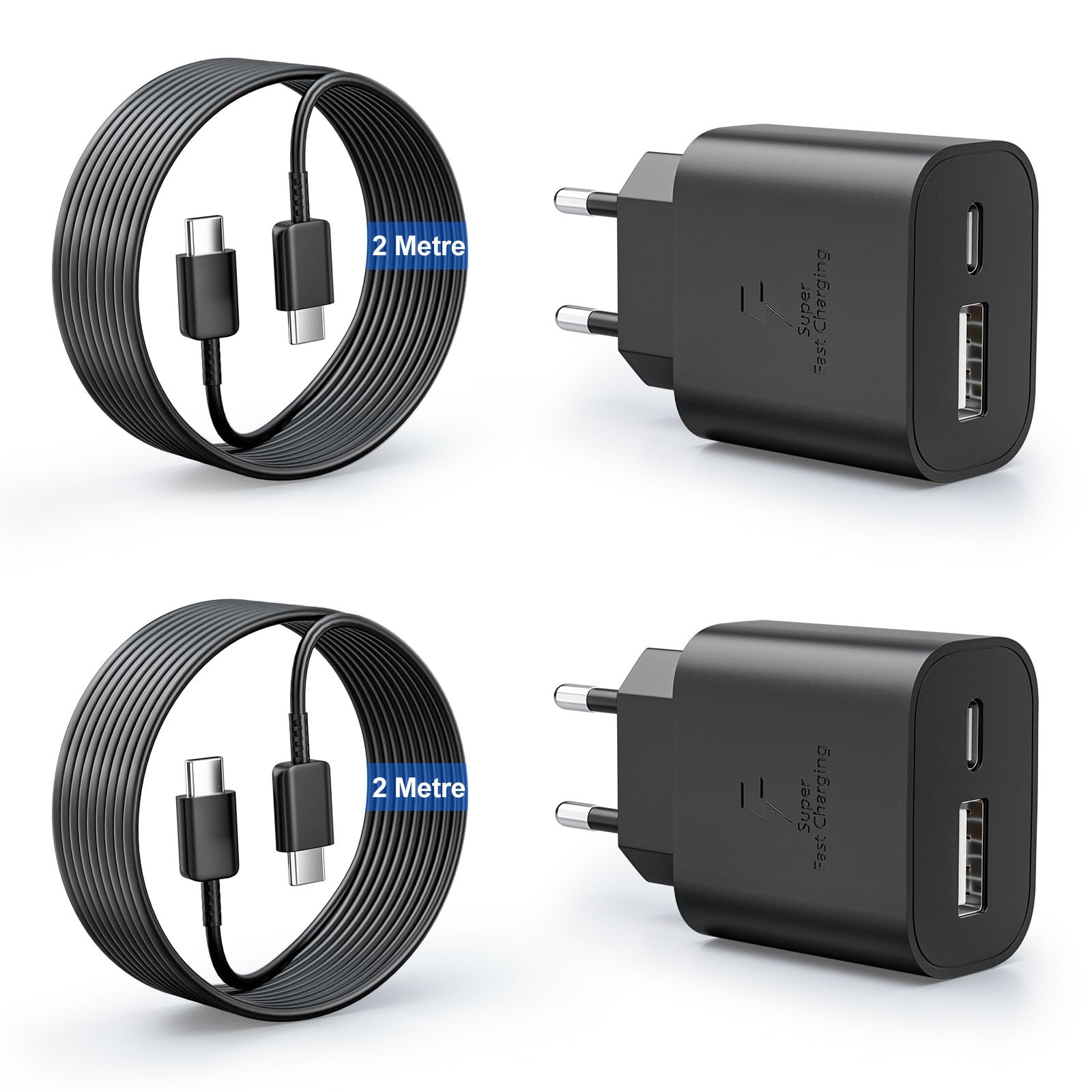 25W USB C Ladegerät, iPad Netzteil, 2 Port Schnellladegerät USB-A & USB-C Adapter für Apple iPhone 16/16e/16 Plus/16 Pro/16 Pro Max/iPhone 15 Series/iPad und mehr mit 2m Schnellladekabel USBC