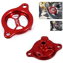 JFG RACING Dirt Bike Oil Filter Cover Cap Aluminum for CRF450R 2002-2008, CRF450X 2005-2017, Red