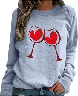 Xbemkste Blouses Women's Glass Love Raglan Shirts Women's Tops Print Casual Blouse Long Sleeve Wine Women's Blouse Tunic Women's Blouse Women