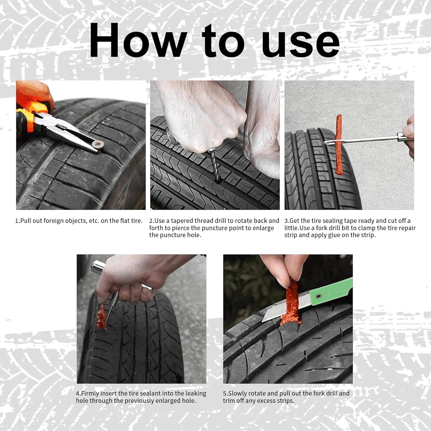 FADAKWALT Tire Plug Repair Kit with 12V DC Tire Inflator, Tire Patch Tool Set Includes Spiral Probe Tool, Insertion Tool, 3 Repair Plugs, and Tire Repair Glue for Cars and Motorcycles (yellow pump)