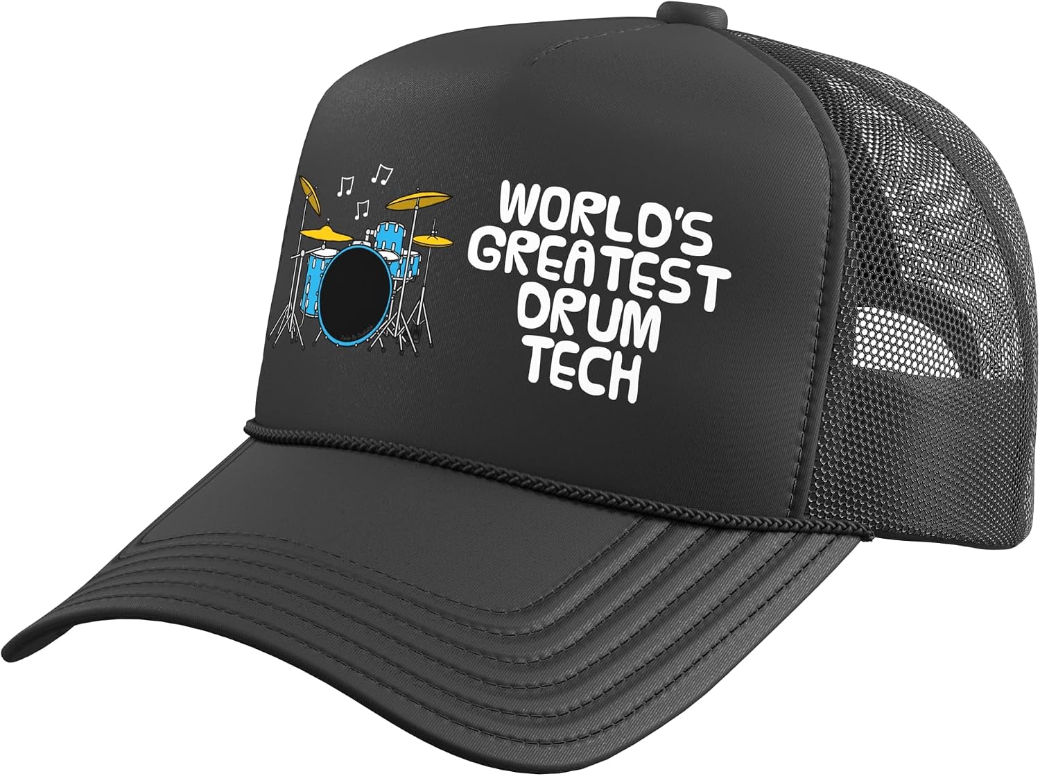 World's Greatest Drum Tech, Drummer Musician Funny Trucker Hat with Adjustable Mesh Back