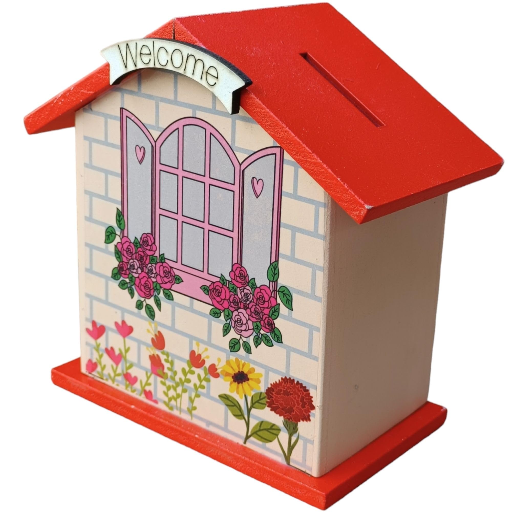 LILU Wooden Coloured ecofriendly House Shaped Money Piggy Bank for Kids, Cute Piggy Bank with Lock, Money Saving Box Money Bank Container, Piggy Bank for Real Money,Gifting Girls(Set of 1) (Red) (B0D318QGCJ) Amazon Price History, Amazon Price Tracker