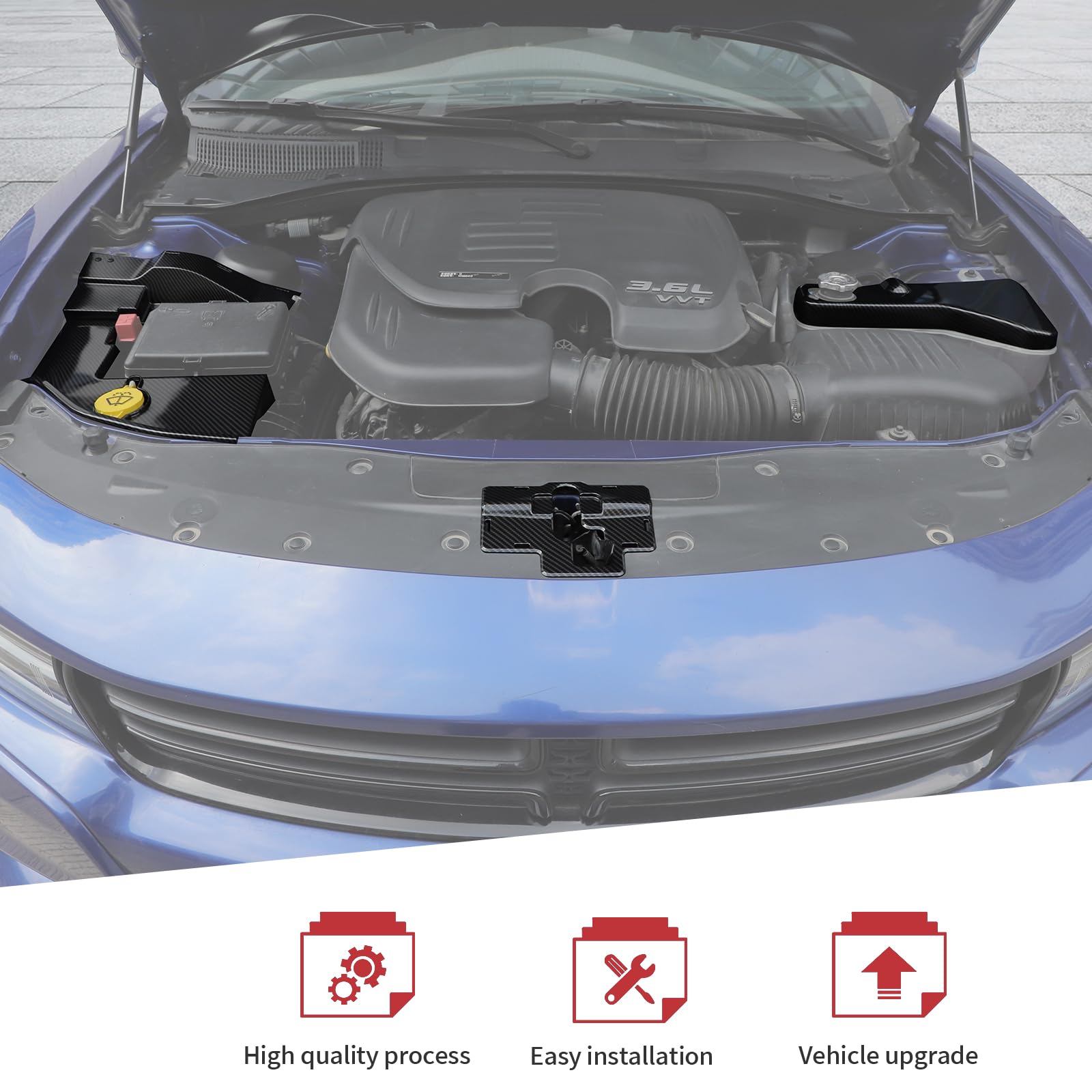 JeCar Kit de cubierta antipolvo de fibra de carbono para refrigerante del parabrisas para Dodge Charger 2011-2023, accesorios interiores