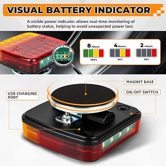 Magnetic Wireless Trailer Lights, LED Wireless Tail Lights for Trailer, Rechargeable Magnetic Trailer Light for Towing, Portable Tail Tow Light Kit for Trucks Boat Camper RV, IP65 Waterproof