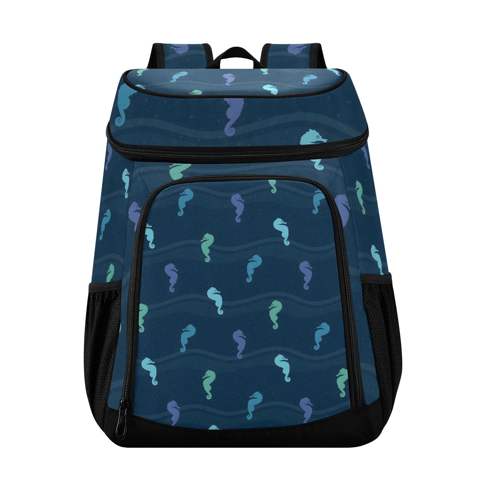 Seahorse Blue Ocean Nautical Coastal Cooler Backpack Cooler Insulated Leak Proof Lunch Backpack 36 Cans Waterproof Soft for Men Women Picnic Hiking Camping Beach