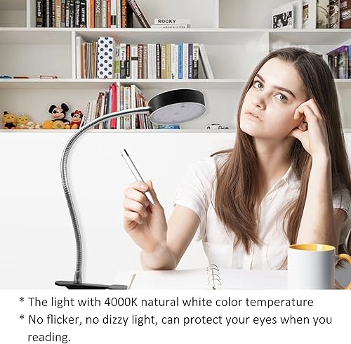 Miniatura 8 de Lámpara LED de escritorio con clip, CRI90+, lámpara de trabajo de 4000 K de 4.5 W equivalente a 120 W, luz de clip de cuello de cisne flexible de