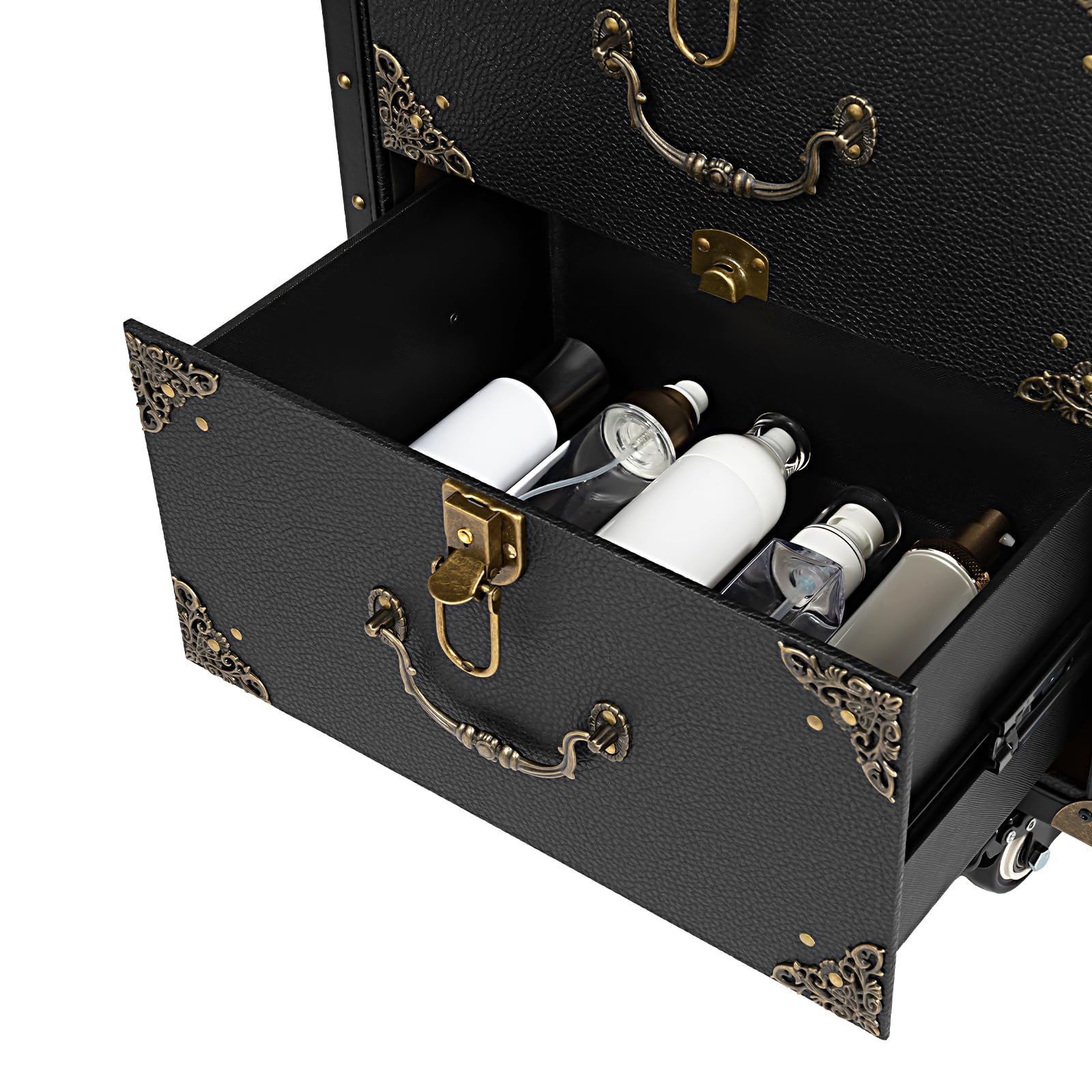 Maleta de peluquería para cosméticos, 3 niveles, se puede cerrar con ruedas