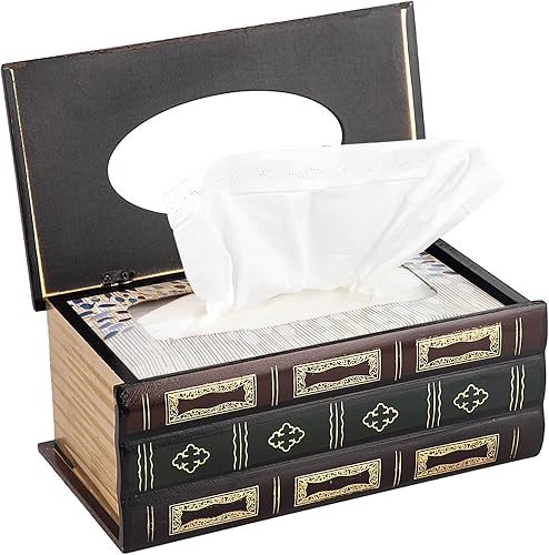 Miniatura 9 de Funda rectangular para caja de pañuelos de madera retro, hecha a mano, diseño retro, para libros, dispensador, funda de papel, servilletero,