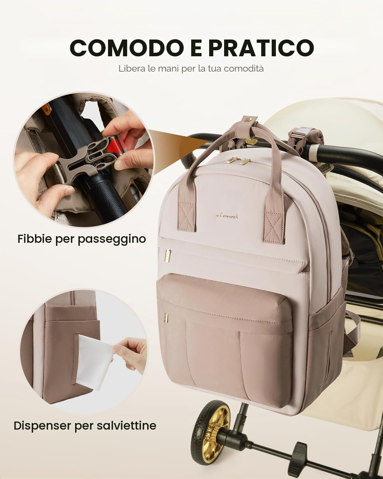 LOVEVOOK Zaino fasciatoio leggero con fasciatoio, Beige, cachi, M, Casual