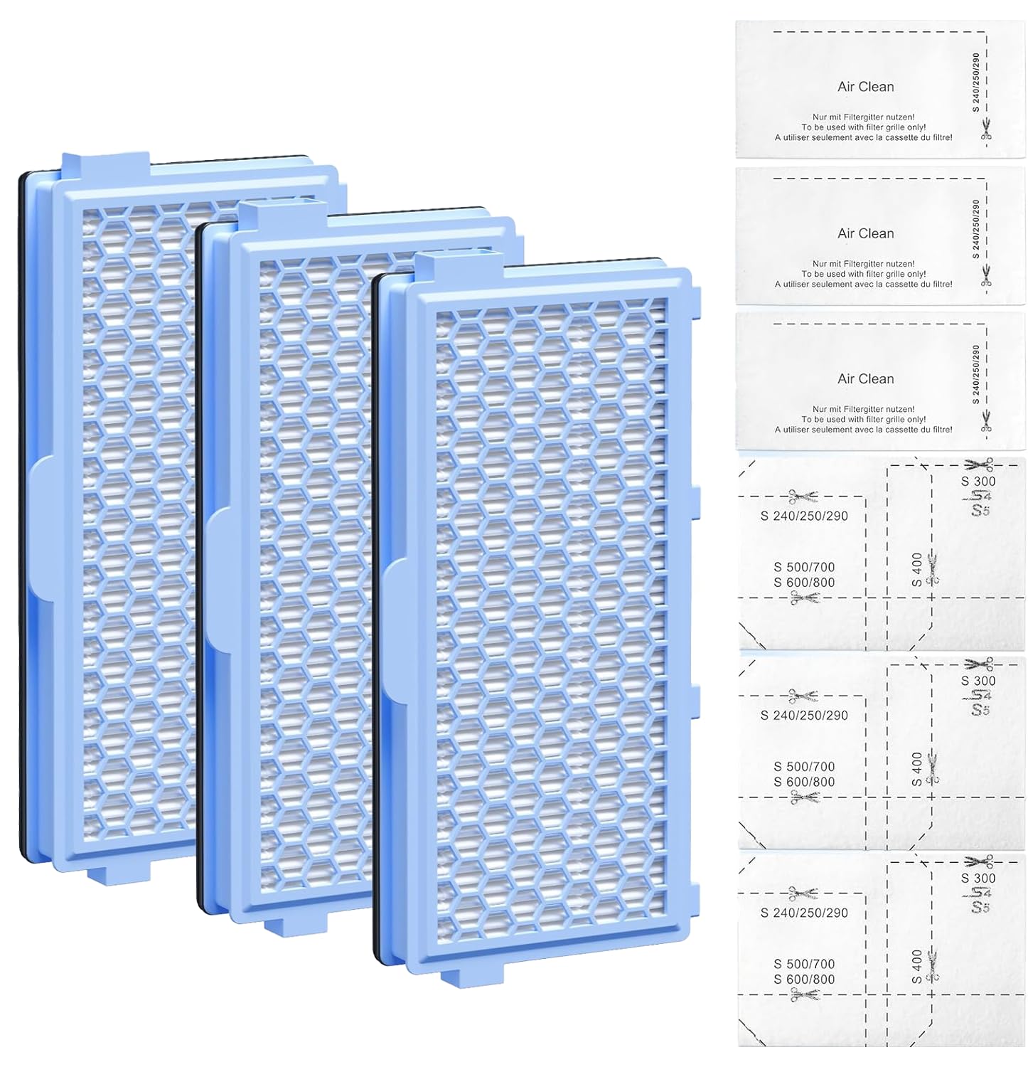 3-Pack SF-HA 50 HEPA Filter Replacement Compatible with Miele Vacuum Cleaners Compact C1 & C2 / Complete C2 & C3 / S4000–S8999 Series, with 3 Motor Protection Filters & 3 Exhaust Filters