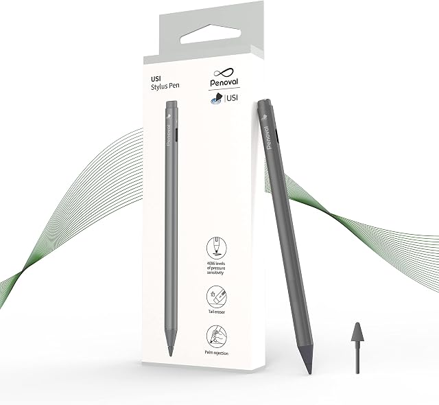 Penoval USI Stylus Pen for Chromebook with Tail Eraser, 4096 Levels Pressure for Lenovo chromebook Duet, ASUS chromebook C436, HP chromebook X360 12b, HP chromebook X360 14b Spare Tip Included