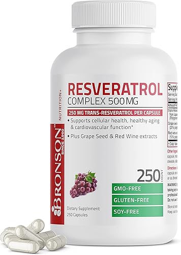 Miniatura 9 de Bronson Resveratrol 500 Complex Trans-Resveratrol estandarizado + extracto de semilla de uva y vino tinto, 120 cápsulas