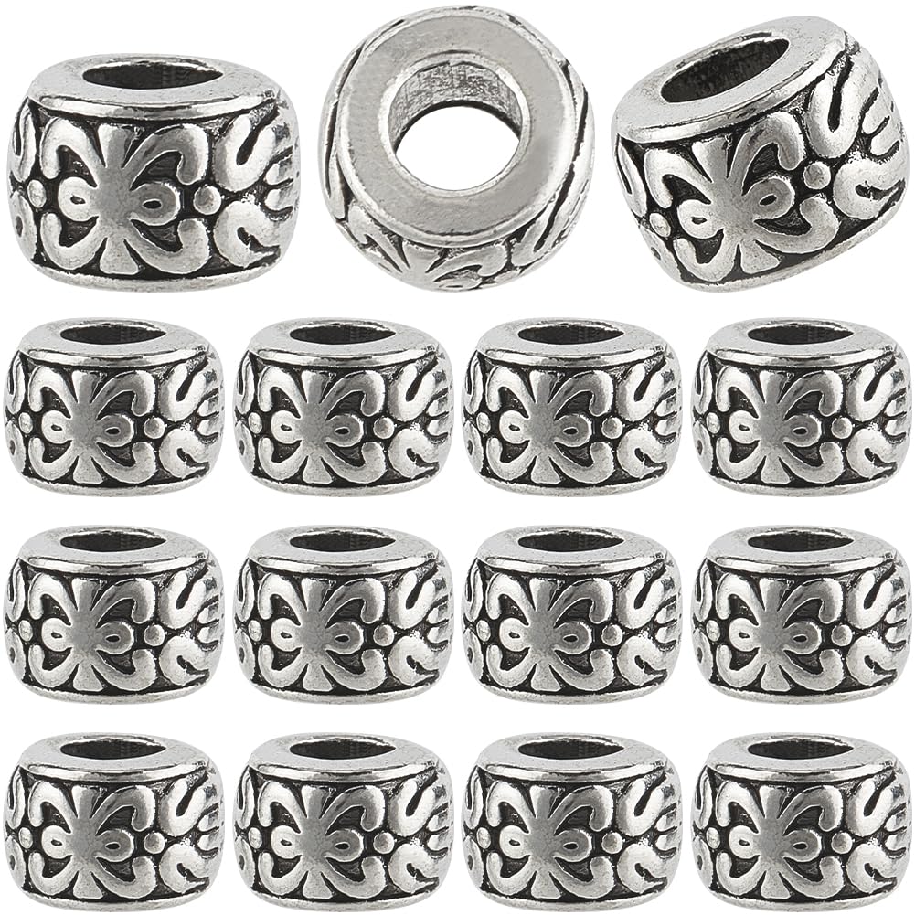 1 Box 150Pcs 3.5mm Large Hole Spacer Beads 8mm Silver European Rondelle Bead Bulk Antique Tibetan Metal Column Barrel Charm Beads for Bracelets Earrings Necklace Jewelry Making Snake Chain