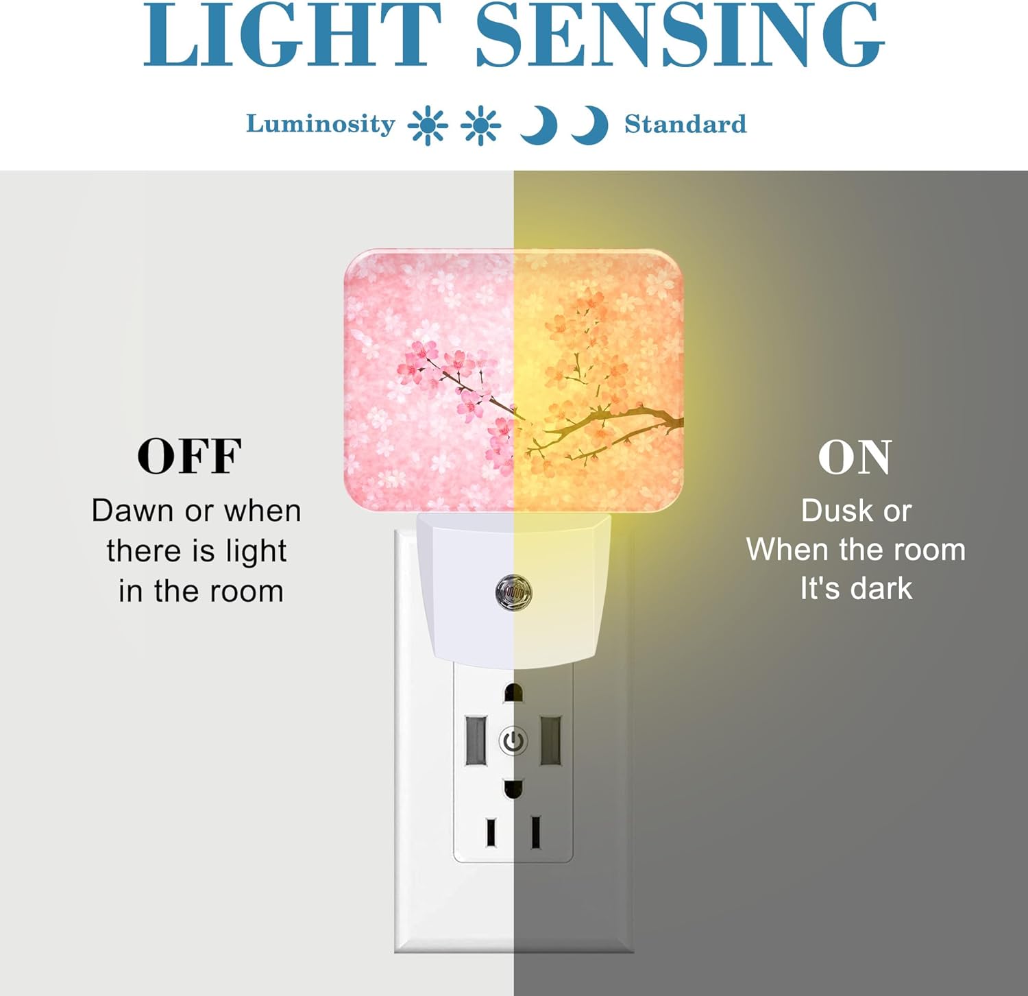 Blooming Cherry Blossoms Night Light Plug into Wall, Cherry Blossoms Night Light with Dusk to Dawn Sensor for Kid Girls Boys Women Men Bedroom, Hallway, Kitchen, Bathroom, Stairs Decor