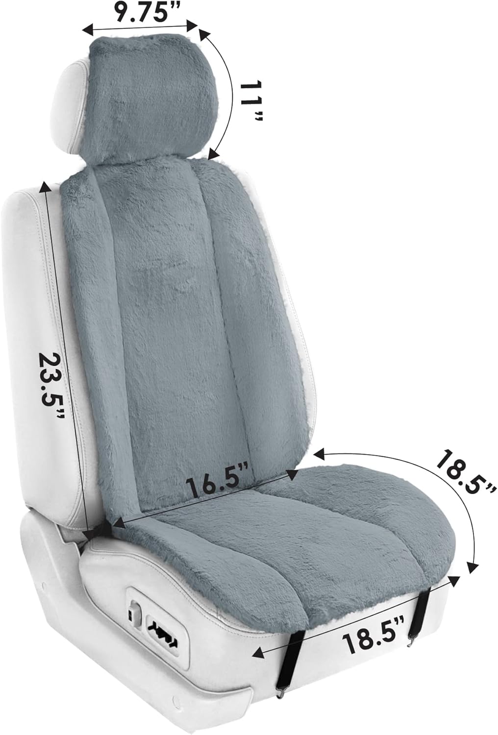FH Group Front Set Faux Rabbit Fur Car Seat Covers , Universal Fit, Car Seat Cushion, Airbag Compatible Seat Cover for SUV, Sedan, Van Gray