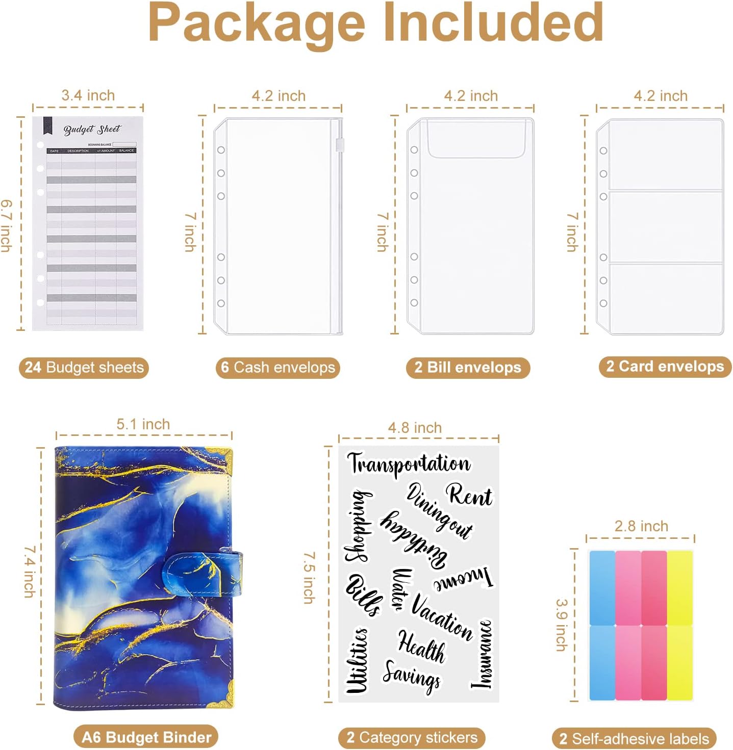 Budget Binder with Cash Envelopes and 24 pcs Budget Sheets, Money Organizer for Cash, Cash envelopes for Budgeting and Saving, Mini Binder with Zipper Envelopes, Money Saving Binder