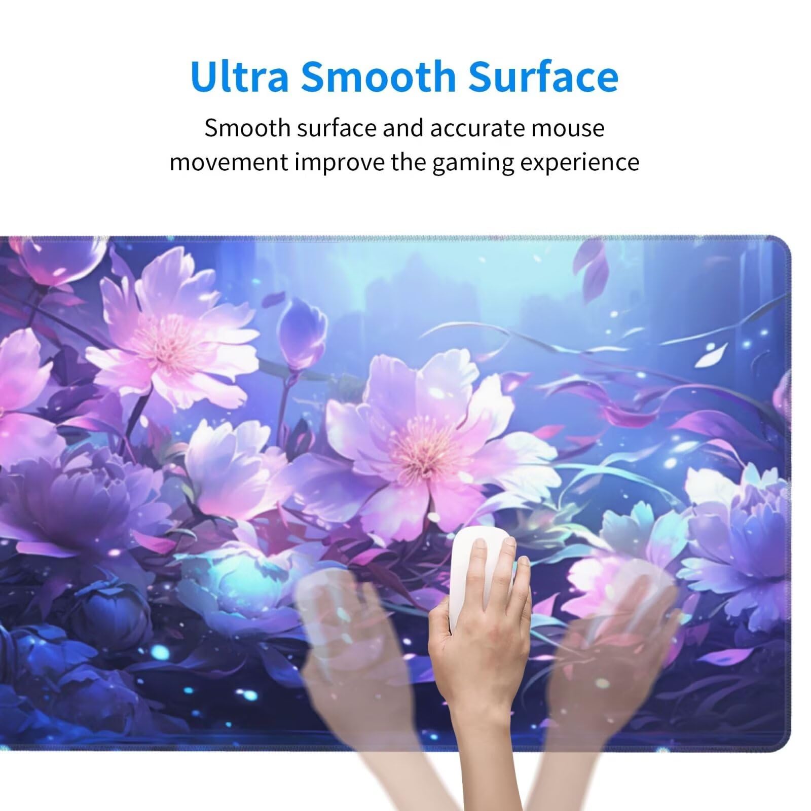 Alfombrilla de Ratón Gaming Grande XXL 1400x600x4mm con Bordes Cosidos, Tela de Micro Tejido, Base de Goma Antideslizante y Mouse Pad, para Teclado Jugadores Escritorio, PC, Oficina Flor Morada Y6526
