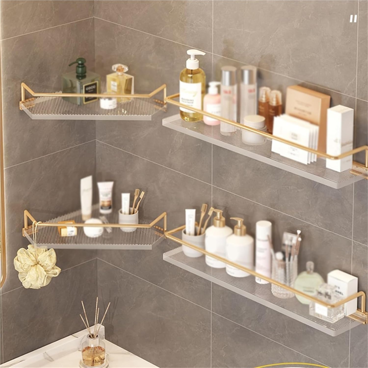 Shower Caddy Shelf Organizer Rack Wall Mounted Transparent Acrylic Bathroom Shower Organizer