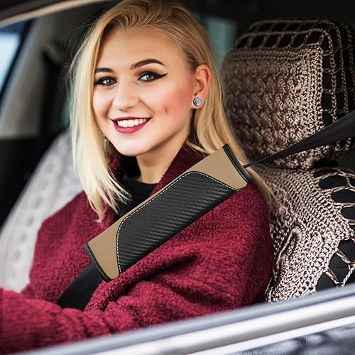 Miniatura 3 de 2 almohadillas para cinturón de seguridad, protector de cinturón de seguridad de fibra de carbono, fundas de cuero suave y transpirable, cojín