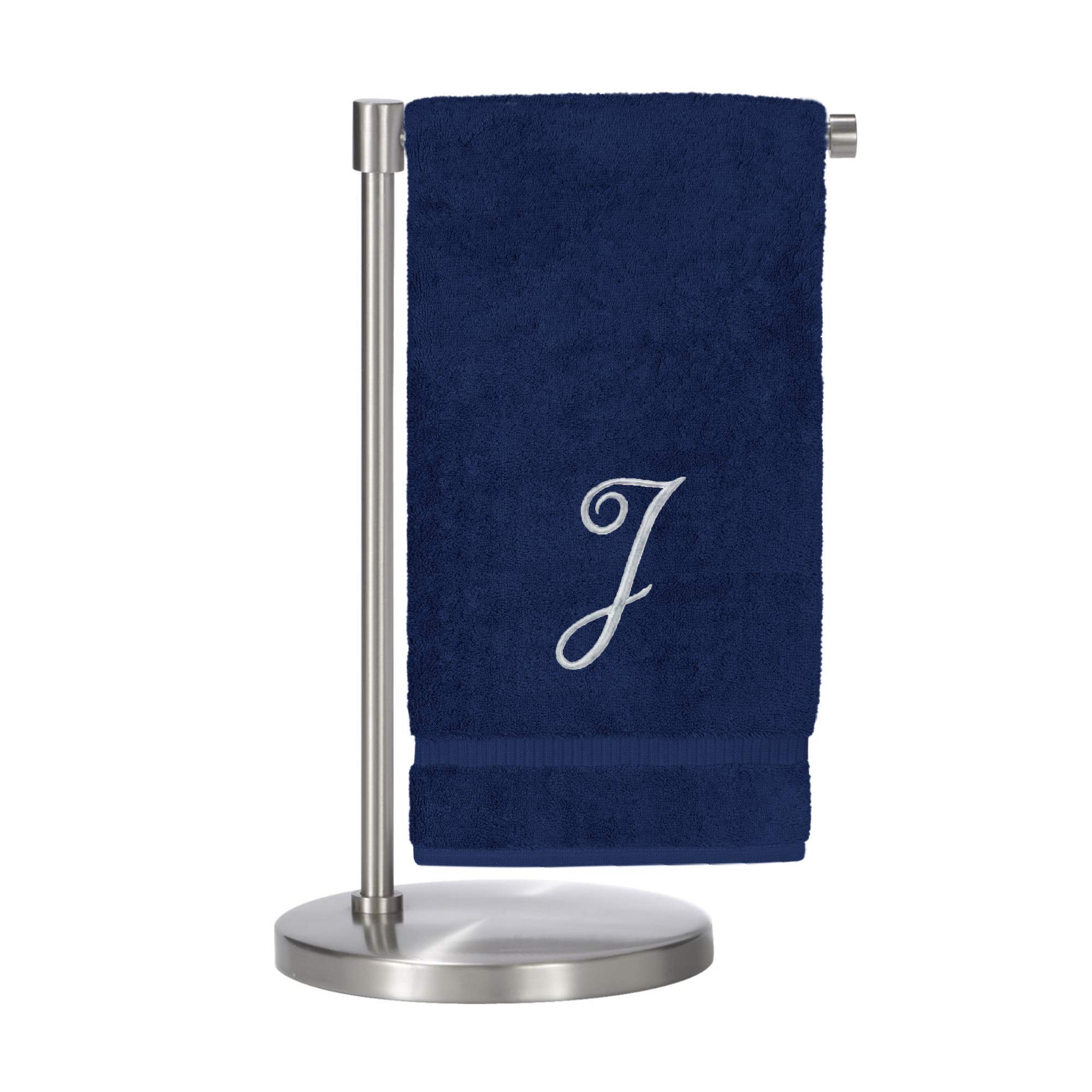 Monogrammed Bath Towel, Personalized Gift, 27 x 54 inches - Set of 2 - Silver Script Embroidered Towel - 100% Turkish Cotton- Soft Terry Finish - for