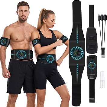 Abs Stimulator Muscle Toner, EMS Muscle Stimulator Belt for Abdomen, Arms & Legs, Portable Ab Toning Belt for Men & Women, Muscle Training Device for Home Fitness3 Pack