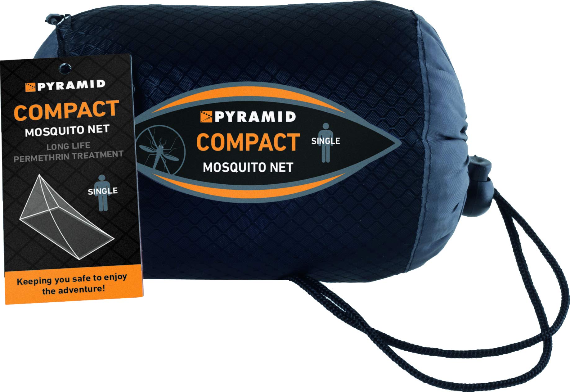 Pyramid Premium Mosquito Net - Compact Single Permethrin Treated in White for Single Bed