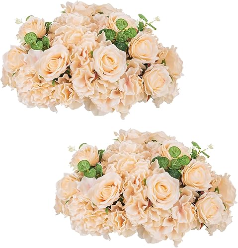 Esferas de flores para centros de mesa, ramo de arreglo  2 bolas grandes de rosas falsas, flores de boda champán para mesas de centros de mesa, bola