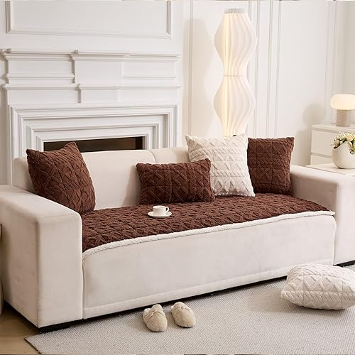 Miniatura 7 de Funda de sofá de felpa para mascotas, súper suave, para gatos y perros, lavable, protector de sofá para sala de estar (35 x 71 pulgadas, marrón)