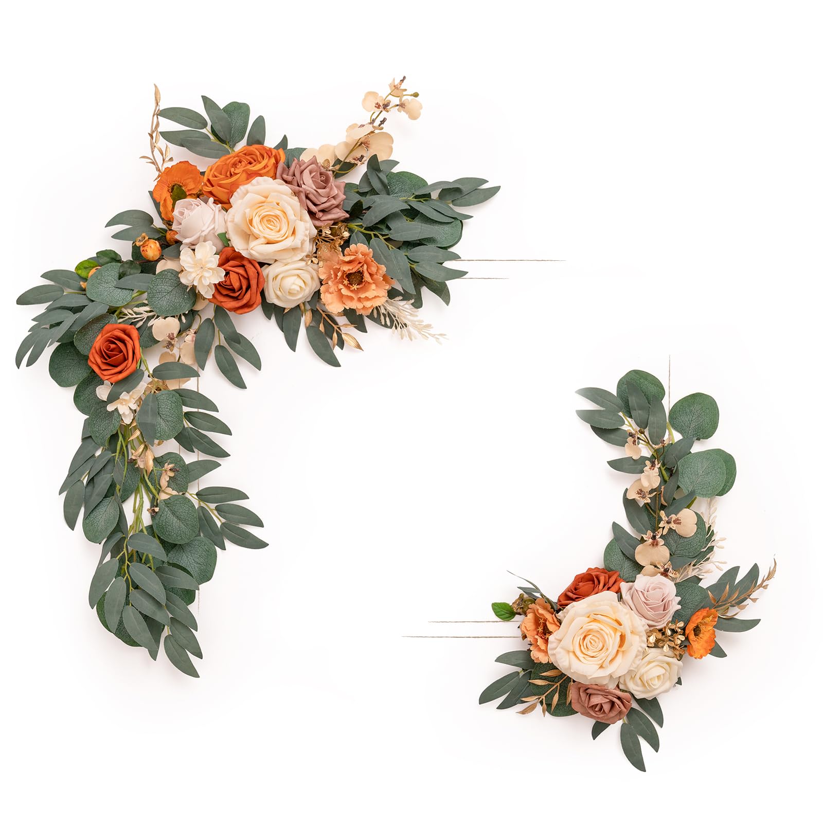 Ling's Moment 2pcs Artificial Welcome Sign Swag Wedding Arch Flowers Decorations Floral Eucalyptus Willow Garland Terracotta Orange Rose Ceremony Party Reception Easel Door Wall Home Entryway Outdoor