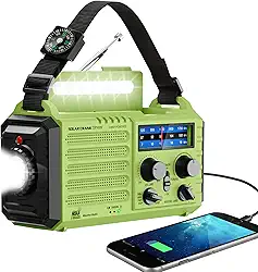 Rádio meteorológico NOAA de 5000 mAh de emergência com carregador solar, rádio AM FM de ondas curtas, lanterna, carregador USB, conector de fone de ouvido, alerta SOS para sobrevivência de furacão