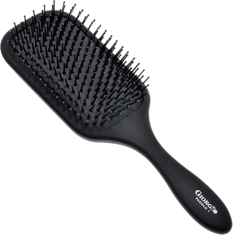 Giorgio Detangling Paddle Brush - Large Air Cushion Paddle Brush with Ball Tip Tourmaline Bristles - Anti Static Hair Care Tool for Men and Women, Wet or Dry - Black