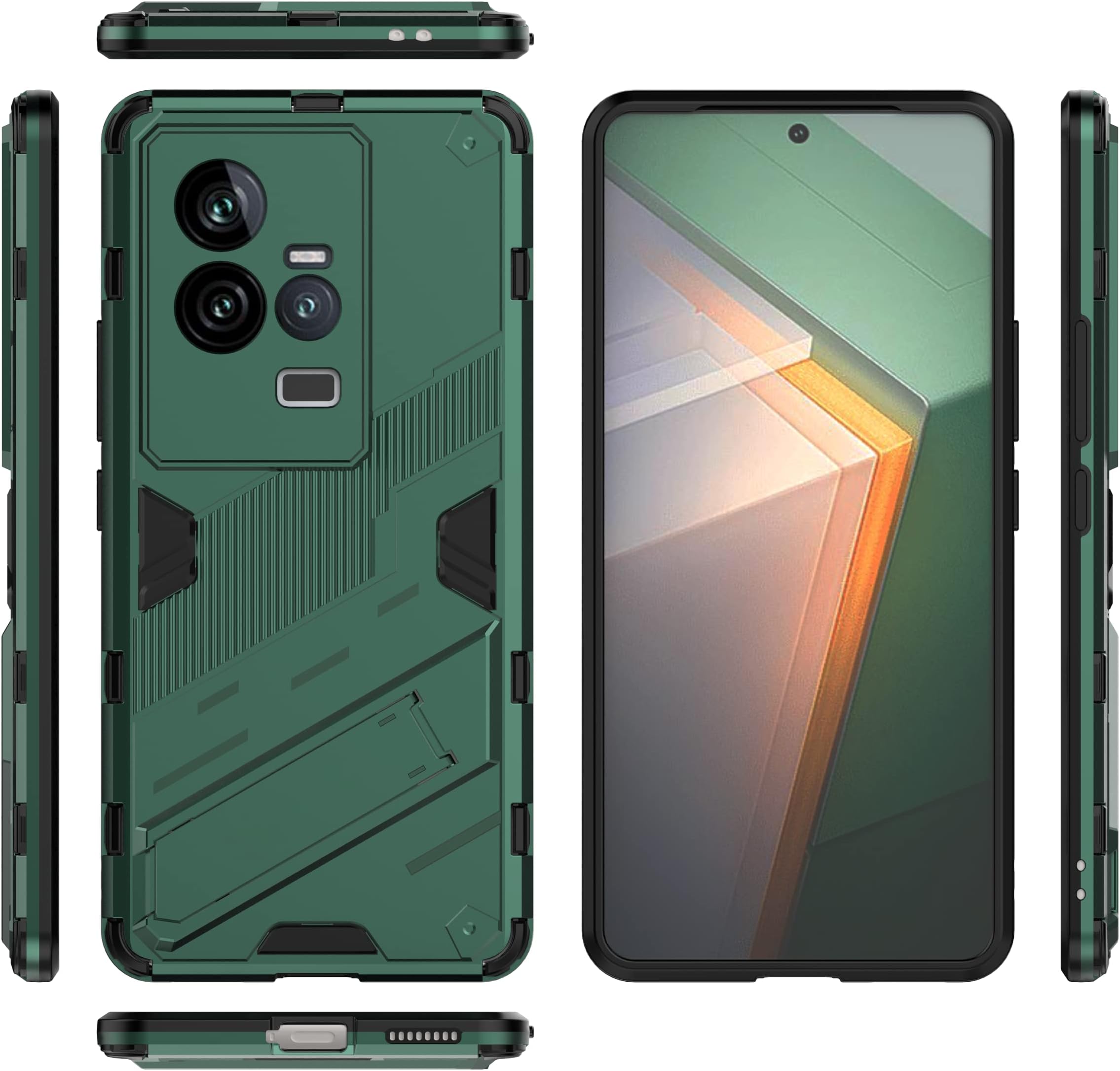 Compatible with Vivo X60 Pro Plus 5G Bracket Shell,Compatible with Vivo X60 Pro+ 5G V2056A V2047 Kickstand (Hard PC+TPU) 2 in 1 Phone Case Cover Green