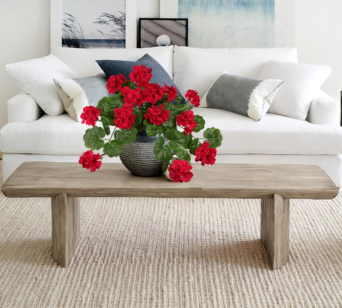 Briful Realistic Silk Geraniums Flowers for Outdoor & Indoor Decor, 19.6” Wide Lush Artificial Geranium Bouquet for Home Door Patio Decor, 15.7'' High Farmhouse Trailing Hanging & Tabletop Decor, Red