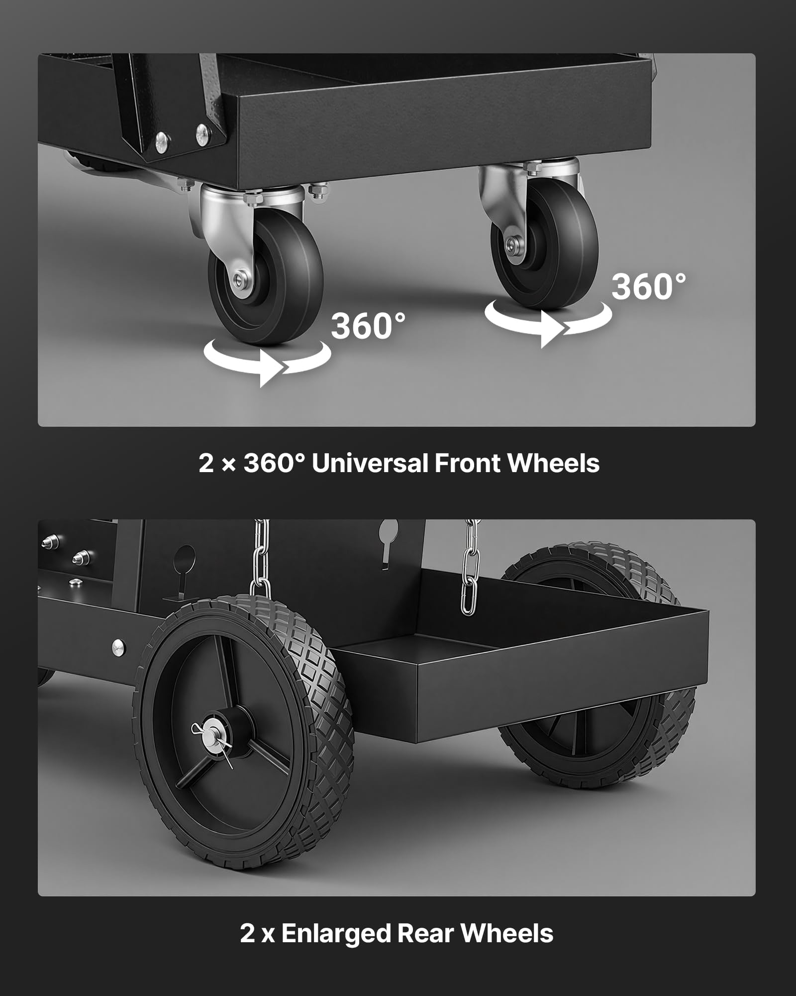 VEVOR Schweißwagen 2 Ablageflächen mit 4 Schubladen Schweißmobil Max. 100-120kg Wagen für Schweßgeräte mit 2 Gasflaschenhalterung Ideal für Handschweißen Schutzgasschweißen Argon-Lichtbogenschweißen