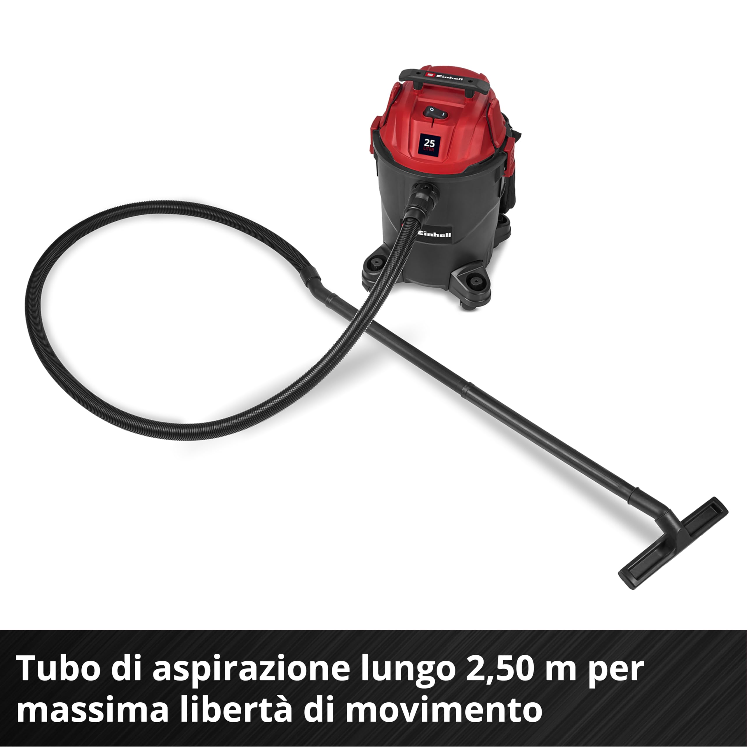 Einhell Aspiratore TC-VC 2555 (850 Watt, aspirazione 180 mbar, presa automatica, serbatoio di raccolta da 25 L, 4 rotelle, maniglia di trasporto, incl. bocchette, filtri e sacco raccolta sporcizia)
