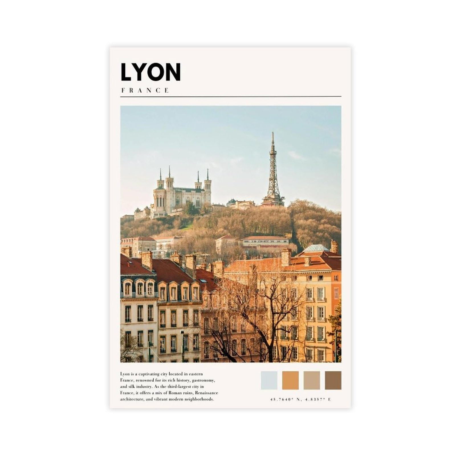 GQVCJSW Lyon Art Lyon Photography Poster Canvas Poster Wall Art Decor Print Picture Paintings for Living Room Bedroom Decoration 16x24inch(40x60cm)