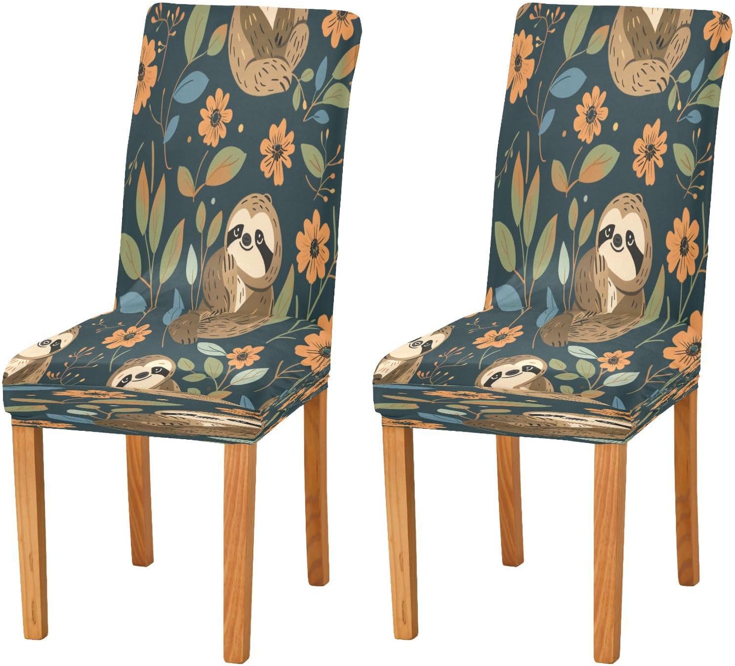 ALAZA Cute Baby Sloths Floral Seamless Stretch Removable Washable Short Dining Chair Protector Cover Seat Slipcover for Restaurant Hotel Banquet Wedding Party