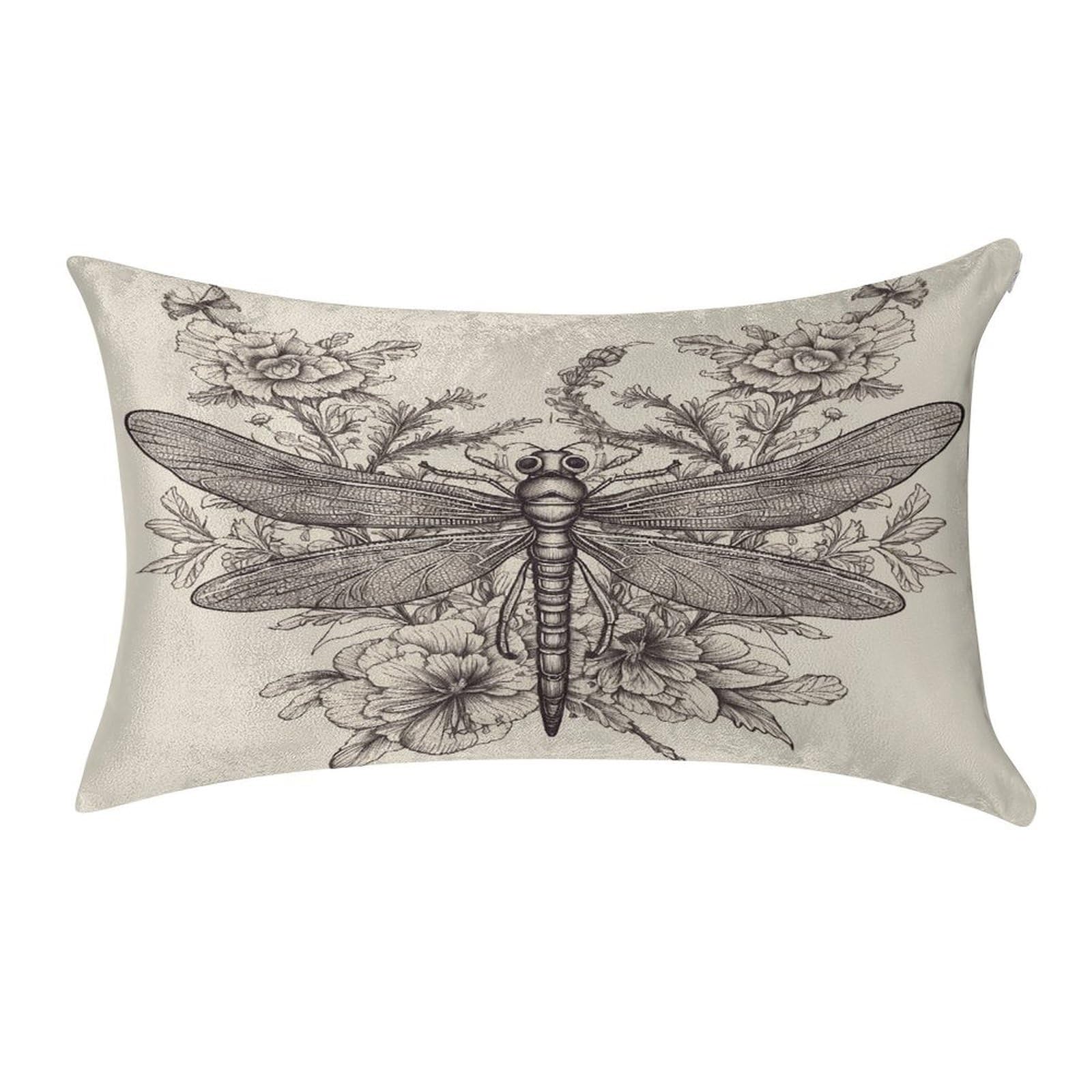 VstaDank Hand Drawn Floral Dragonfly Pillow Covers Rectangular Cushion Case Cozy Decorative Throw Pillowcase Luxury Lumbar Pillow Shells with Zipper Soft Velvet Pillows Shams 12 X 20 in