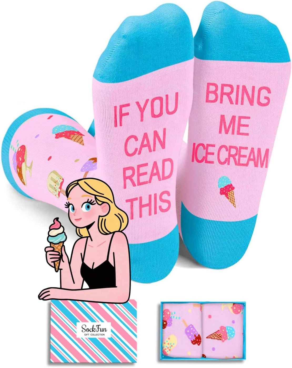 If You Can Read This - Ice Cream Popcorn Gifts for Teen Girls, Pickle Beer Socks for Women