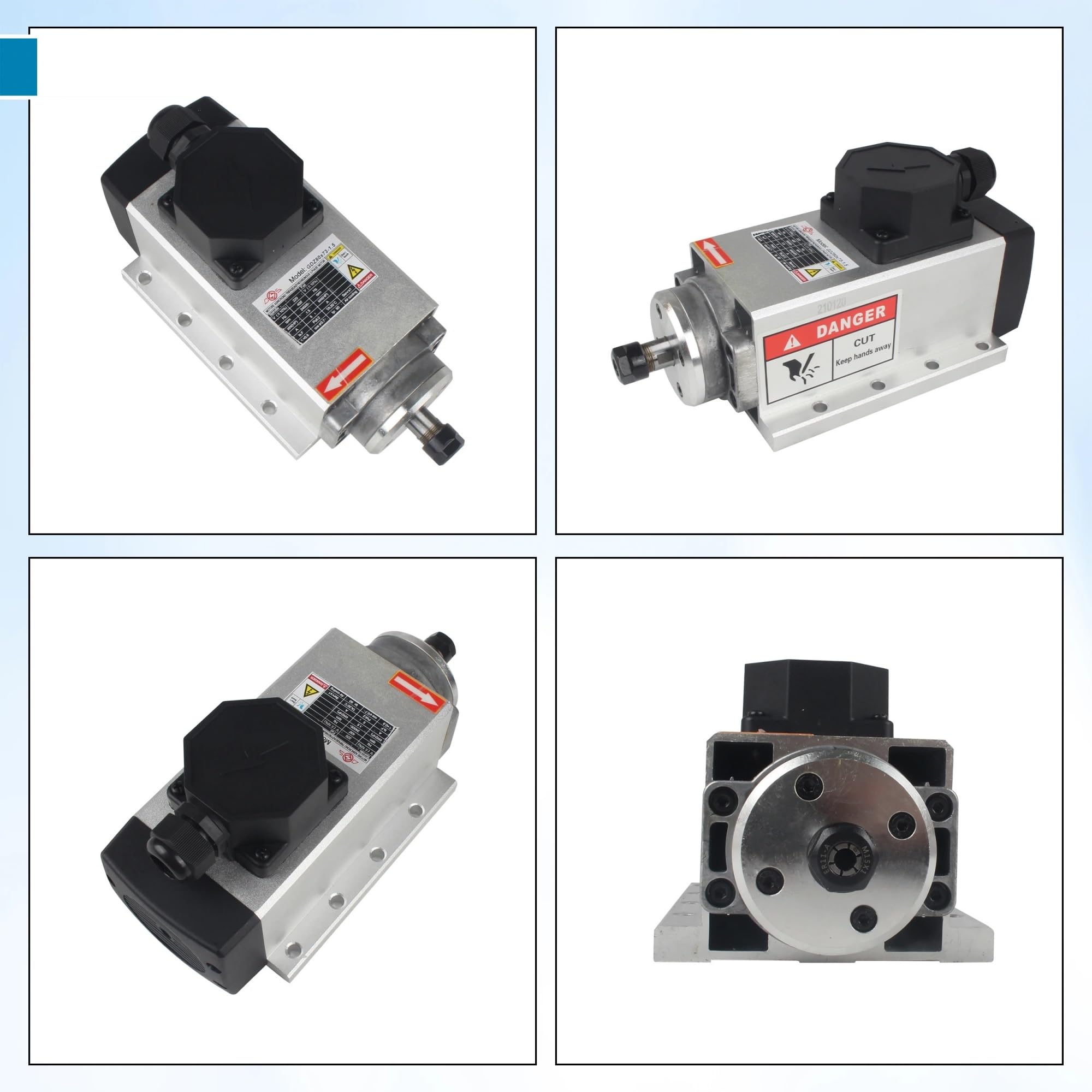 Motor de husillo refrigerado por aire cuadrado ER11, 1,5 kW, 110V/220V, Kit inversor for grabado, fresado y molienda(With HY VFD,220V)