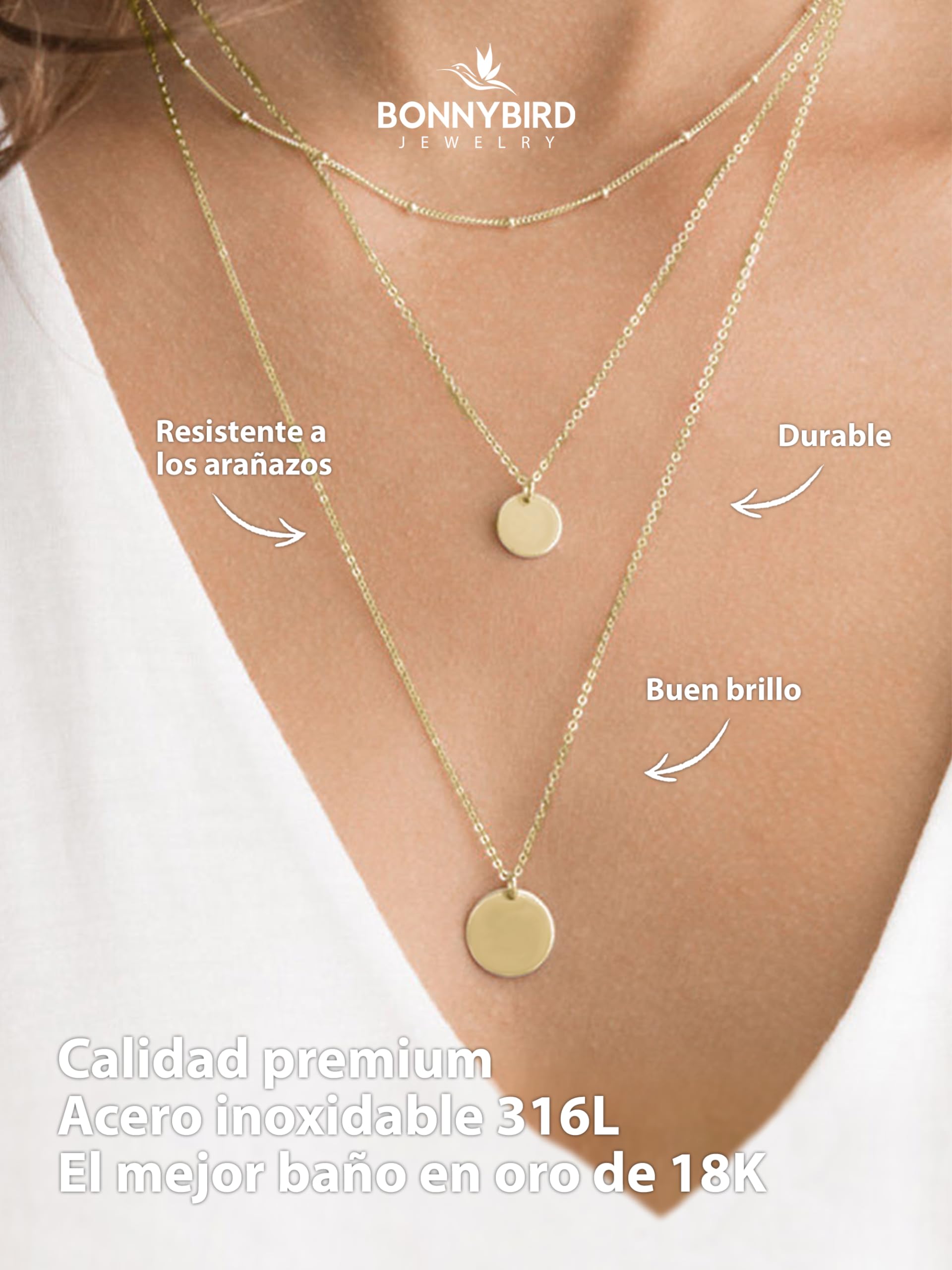 BONNYBIRD® Set de Collar Premium BonnySydney: Collar Mujer de Acero Inoxidable en Plata, Oro y Oro Rosa, 100% Resistente al Agua y Respetuoso con la Piel