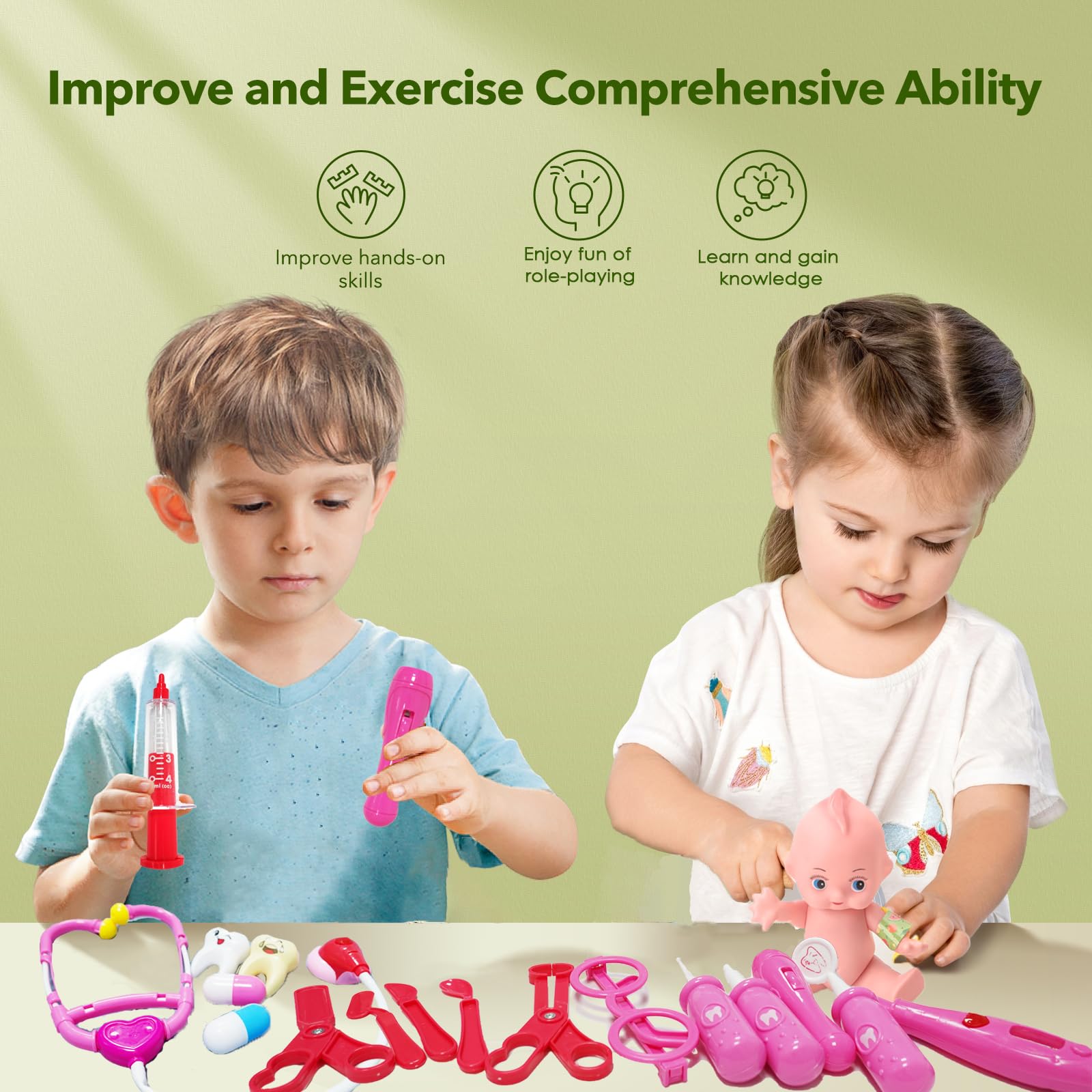 Doctor Play Set For Kids 3-8 - Toddler Doctor Kit With Stethoscope, Thermometer, CT Scanner & 20+ Pieces