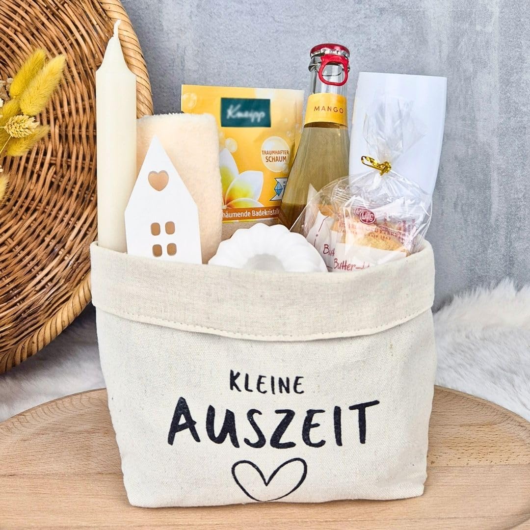 Wellness Geschenkset für Frauen mit Entspannung Badeschaum im Canvas Baumwoll-Korb