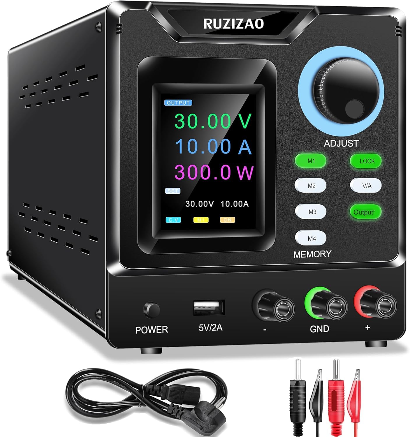 Fuente de Alimentación Regulable, 30V 10A DC Fuentes de Alimentación de Laboratorio, Programable Fuente Alimentación Laboratorio con, Equipado con codificación, memoria, interruptor de salida